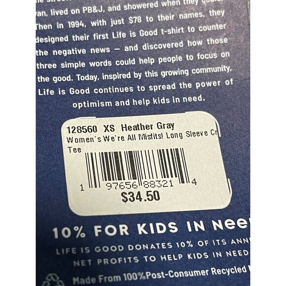 Life Is Good Womens We’re All Misfits Long Sleeve Crusher Tee XS Heather Gray - Picture 7 of 8